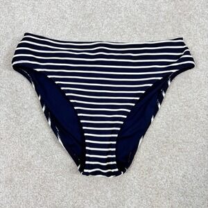 Robin Piccone Navy White Striped High Waist Bikini Bottom Size M NEW